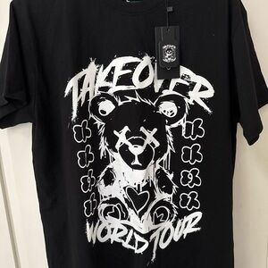 Black Tee with Bold White Graphic TAKEOVER WORLD TOUR